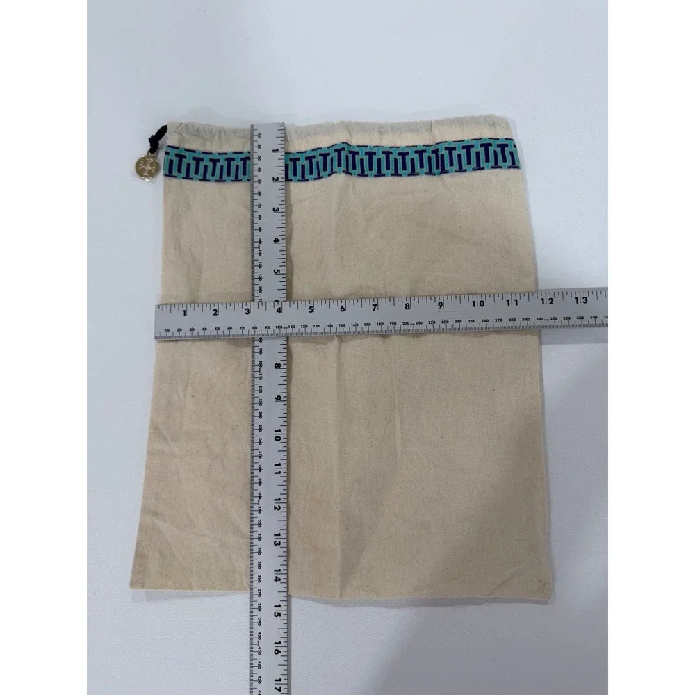 Tory‎ Burch Dust Bag New Women OS Cream Blue Logo Charm Drawstring Storage Bag